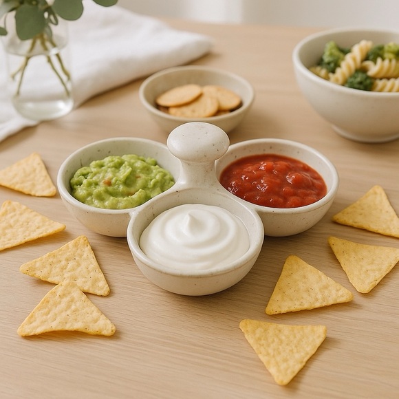 Handmade Studio Pottery Triple Bowl Dish – Abstract Glaze, Unique Serveware - Picture 4 of 12